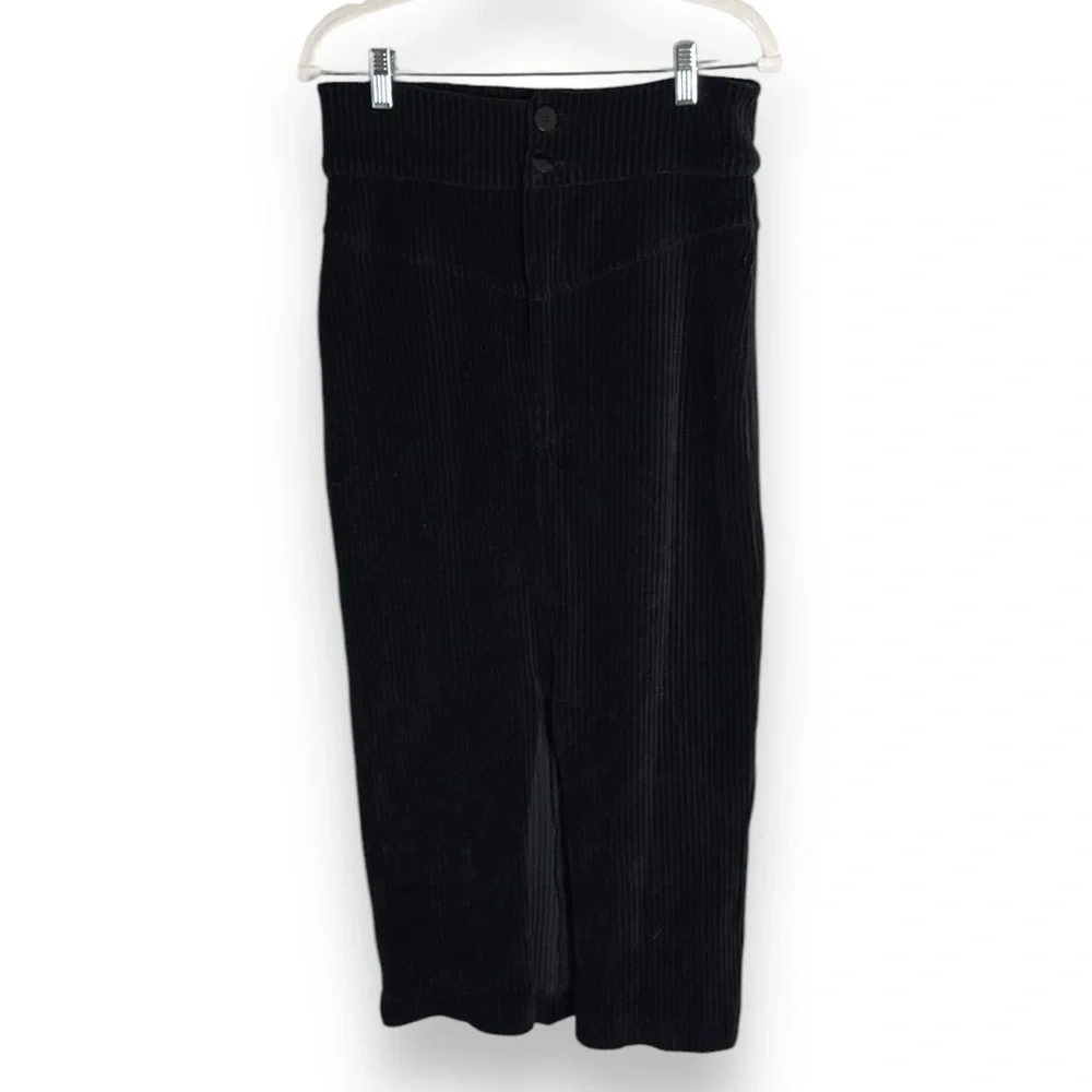Free People Black Corduroy Midi Pencil Skirt Size Large Witchy Dark Academia